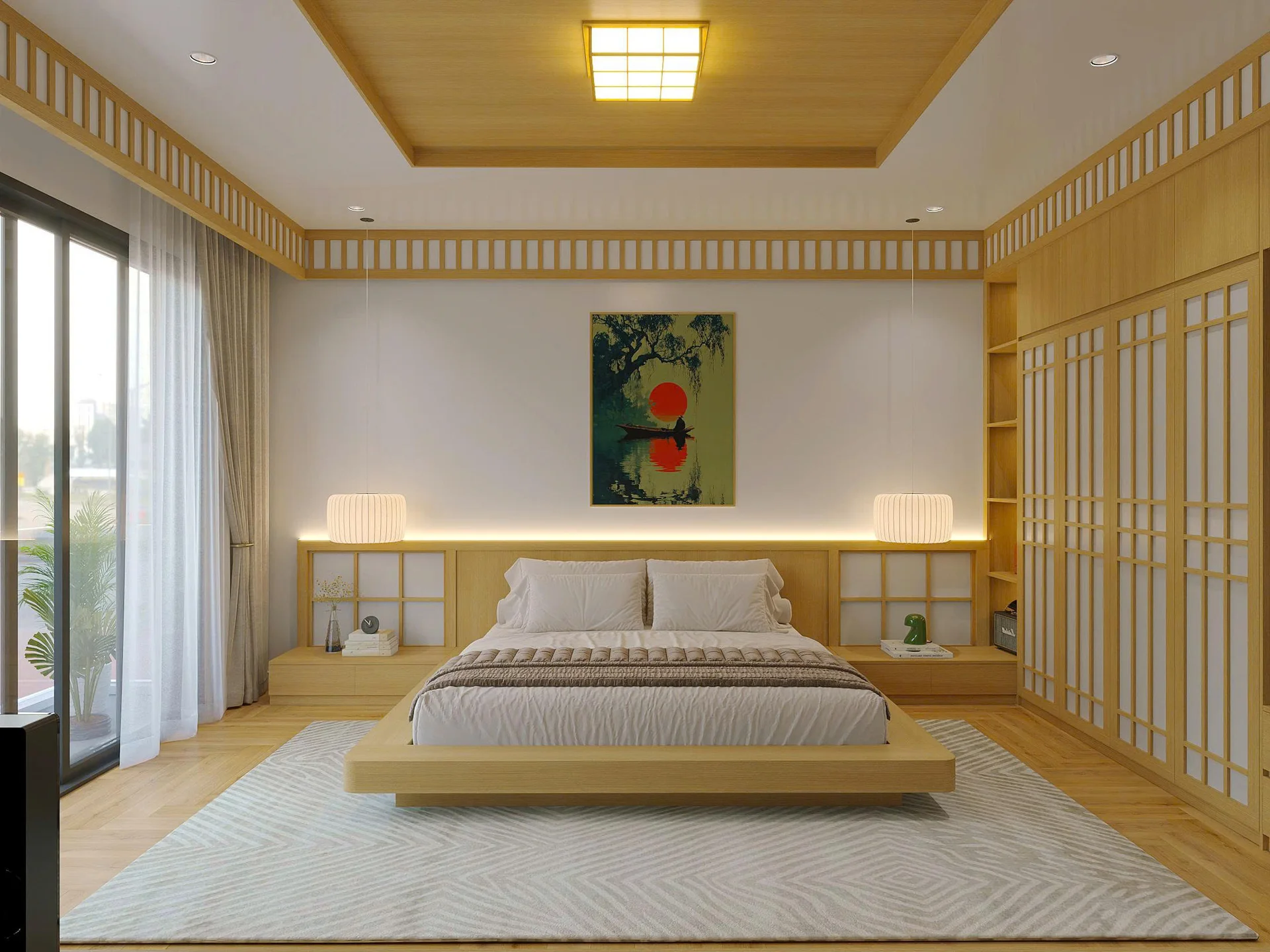 Phòng ngủ nan gỗ shoji